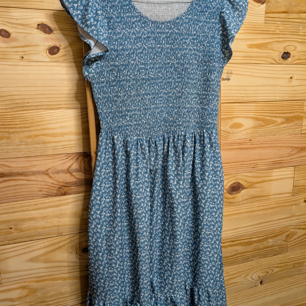 Blue Floral Smocked Dress